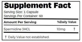 Spermidine 10mg 60 capsules dietary supplement by Planet Source. Supports cellular health, autophagy, and metabolism with vegetable capsules.