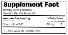 Spermidine 10mg 60 capsules dietary supplement by Planet Source. Supports cellular health, autophagy, and metabolism with vegetable capsules.