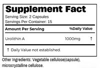 Supplement label with Urolithin A ingredients and serving details.
